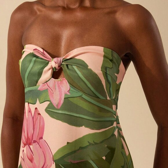 Multicolor Boho Women's Tropical Print Twist Back Lace-Up Sleeveless Dress - Picture 7 of 7